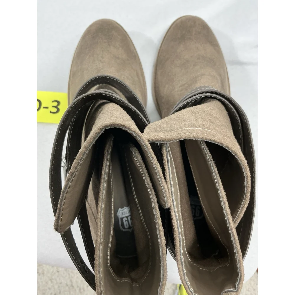 Womans Route 66 Whitney Pullon Booties 9 Brown Strappy Buckle Close NWOT